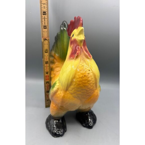 Vtg Ceramic Rooster Chicken Planter Multicolor Farmhouse Style - Picture 7 of 7